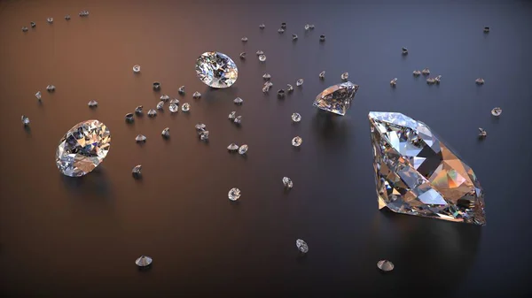 Group Clear Diamonds Dark Matte Background Rendering — Stockfoto