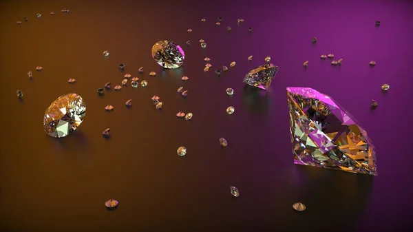 Group Clear Diamonds Purple Dark Matte Background Rendering — Stockfoto