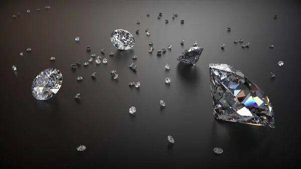 Group Clear Diamonds Black Matte Table Rendering — Stockfoto