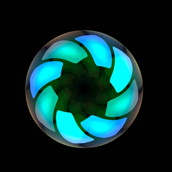 透明的水晶球 在黑色背景上有光斑 3D渲染 — 图库照片