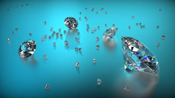 Açık Mavi Metal Arka Planda Bir Grup Clear Diamonds Oluşturma — Stok fotoğraf