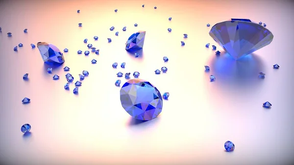 Many Blue Gemstones Light Gradient Surface Render — Stockfoto