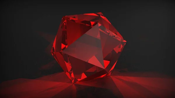 Red Crystal Isolated Dark Background Render — 图库照片