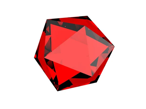 Red Octagonal Crystal Icosa Isolated White Background Render — 图库照片