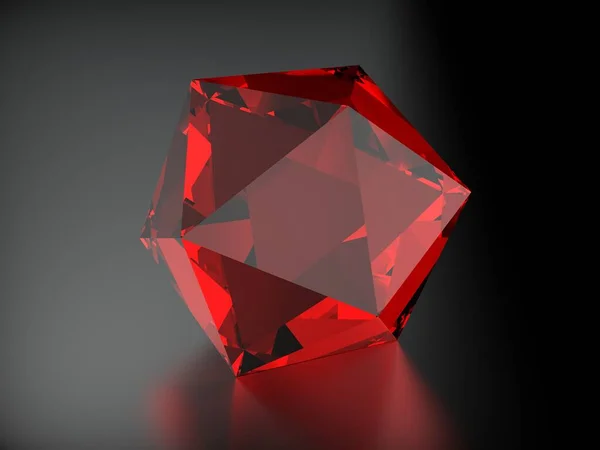 Cristal Rojo Aislado Sobre Fondo Oscuro Renderizado — Foto de Stock