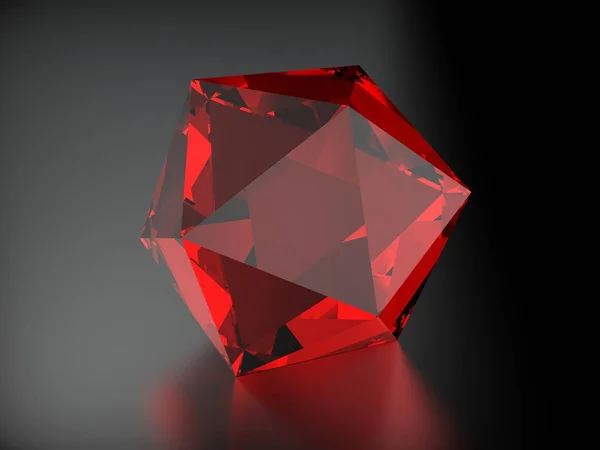 Koyu arkaplanda kırmızı kristal izole. 3d hazırlayıcı