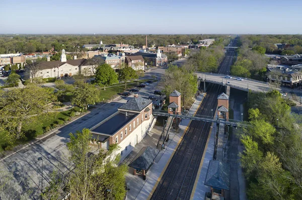 Aerial Business District and Train Station — Stock Photo, Image