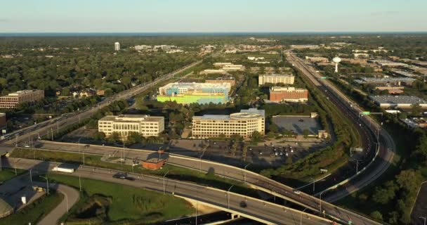 Aerial View Highway Interchange Rush Hour Traffic Summer Just Sunset — Stock Video