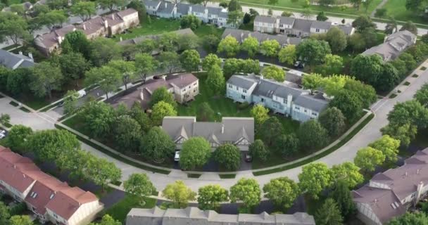 Aerial View Neighborhood Townhouses Park Ball Fields Tennis Courts Summer — Stock Video