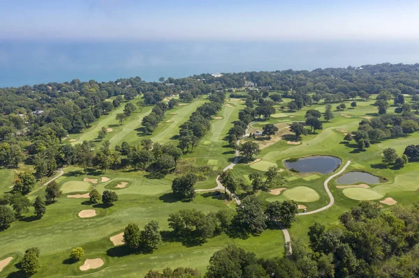 Aerial View Golf Course Shores Lake Michigan Suburb Glencoe — Stock Photo, Image