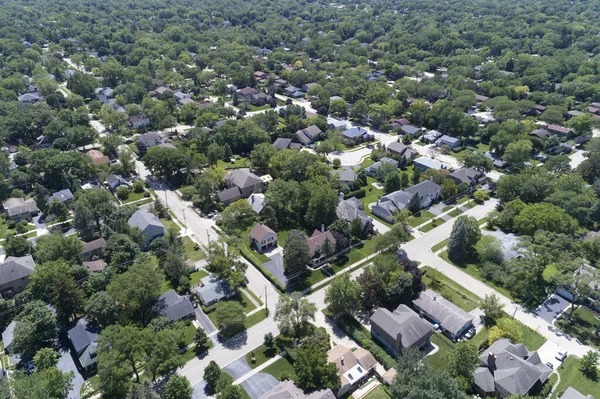 Vue Aérienne Quartier Bordée Arbres Dans Une Banlieue Chicago Été — Photo