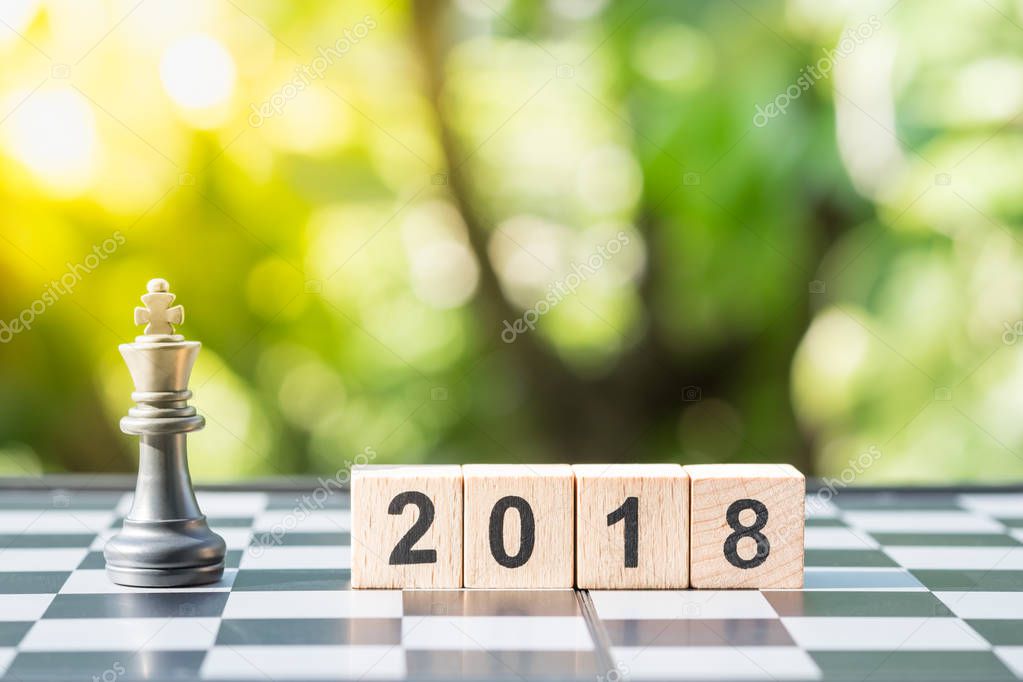 New Year planning and goal concept. Number 2018 wooden blocks to