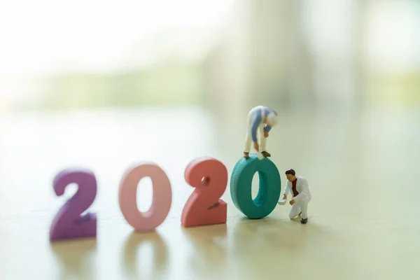 2020 New Year Business Planning Concept Close Group Worker Miniature — 스톡 사진