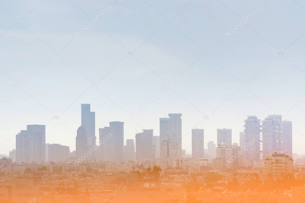 Red background of the modern city