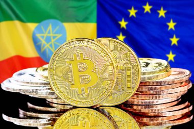 Etiyopya ve Avrupa Birliği bayraklarında Bitcoins