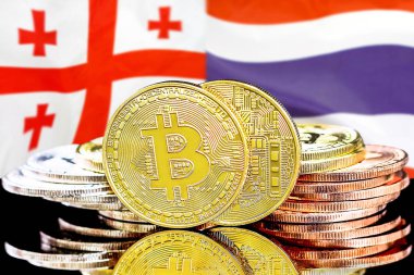 Gürcistan ve Tayland bayraklarında Bitcoins