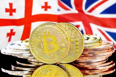 Gürcistan ve Birleşik Krallık bayraklarında Bitcoins