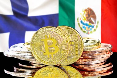 Finlandiya ve Meksika bayrak geçmişi üzerine Bitcoinler