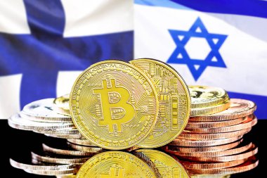 Finlandiya ve İsrail bayrak geçmişi üzerine Bitcoins