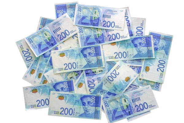 İsrail para notları beyaz bir arkaplanda izole.