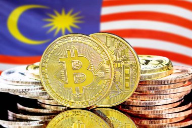 Malezya bayrak arkaplanındaki bitcoinler