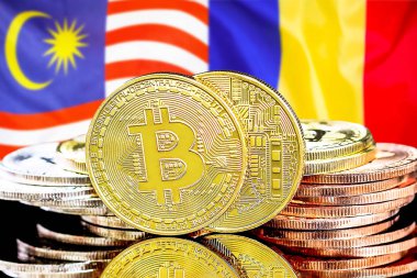 Malezya ve Moldova bayraklarında Bitcoins.
