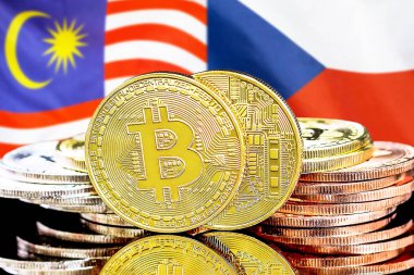 Malezya ve Çek Cumhuriyeti bayraklarında Bitcoinler.