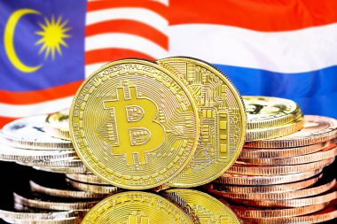 Malezya ve Hollanda bayraklarında Bitcoins.