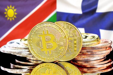 Namibya ve Finlandiya 'daki Bitcoins bayrağı.