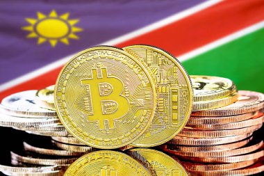 Namibya bayrak arkaplanındaki bitcoins