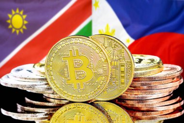 Namibya ve Filipinler 'in bayraklarında Bitcoinler.