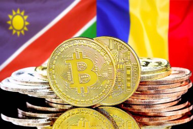 Namibya ve Moldova bayraklarında Bitcoins.