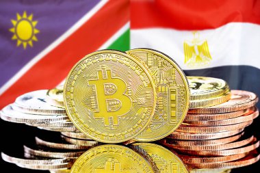 Namibya ve Mısır bayraklarında Bitcoins.