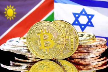 Namibya ve İsrail bayraklarında Bitcoins.