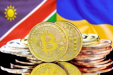 Namibya ve Ukrayna bayraklarında Bitcoins.