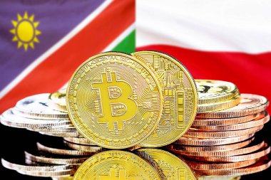 Namibya ve Polonya bayraklarında Bitcoins.