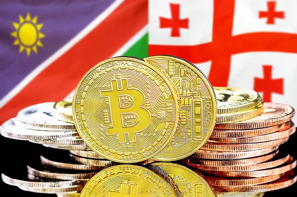 Namibya ve Gürcistan bayrağında Bitcoins.