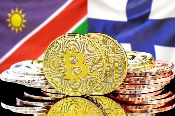 Namibya ve Finlandiya 'daki Bitcoins bayrağı.