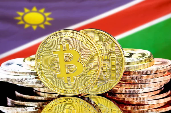 Namibya bayrak arkaplanındaki bitcoins