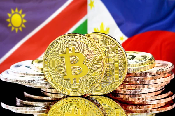 Namibya ve Filipinler 'in bayraklarında Bitcoinler.