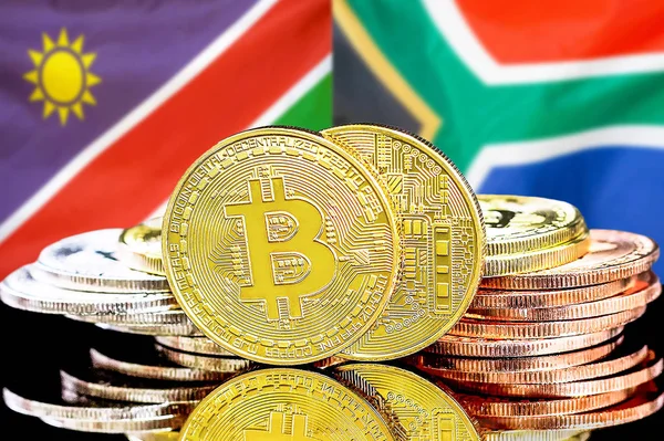 Namibya ve Güney Afrika arkaplanındaki Bitcoinler.