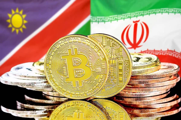 Namibya ve İran bayraklarında Bitcoins.