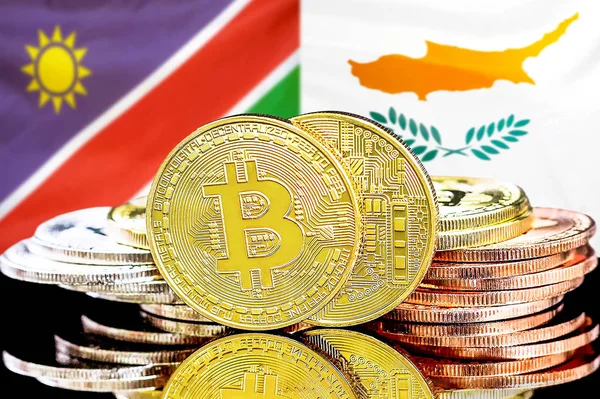 Namibya ve Kıbrıs bayraklarında Bitcoins.