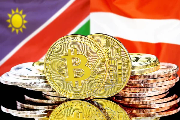 Namibya ve Avusturya bayraklarında Bitcoins.