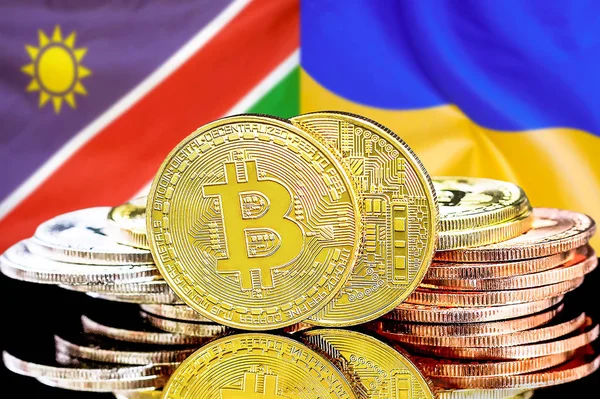 Namibya ve Ukrayna bayraklarında Bitcoins.