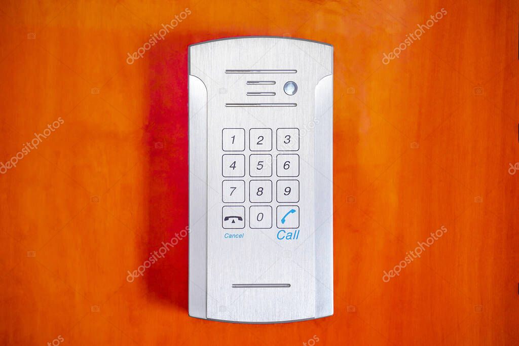 Close-up push-button lock of entrance doors. Secure password on 