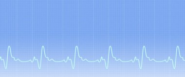 EKG çizgisi olan mavi arkaplan. EKG dalgaları aktivitesinin bir yansıması. Fotokopi alanı olan tıbbi siteler. Sağlık hizmetleri afişi.