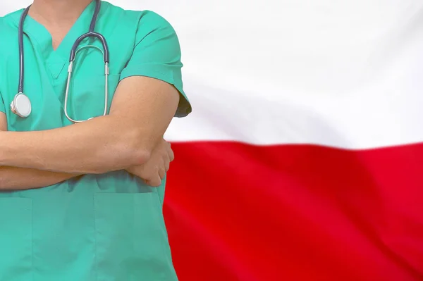 Chirurg Oder Arzt Mit Stethoskop Auf Dem Hintergrund Der Polnischen — Stockfoto