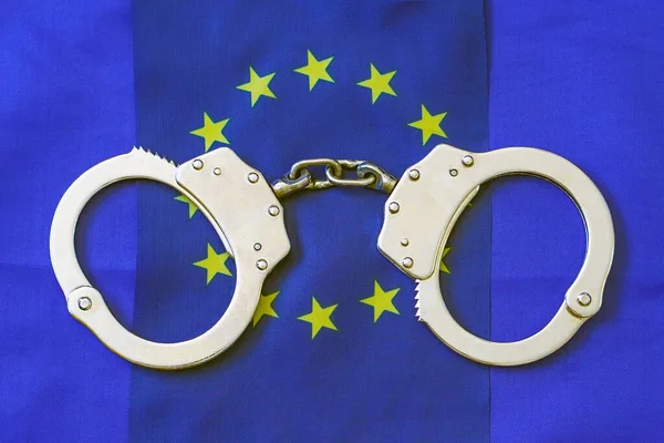 Свободные Наручники Флаге Европейского Союза Флаг Европейского Союза Наручники Юридическая — стоковое фото