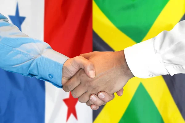 Podání Ruky Pozadí Dvou Vlajek Muži Potřesou Rukou Pozadí Panamské — Stock fotografie